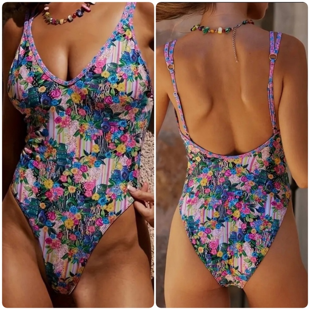 Floral Multicolor Double Strap Swimsuit